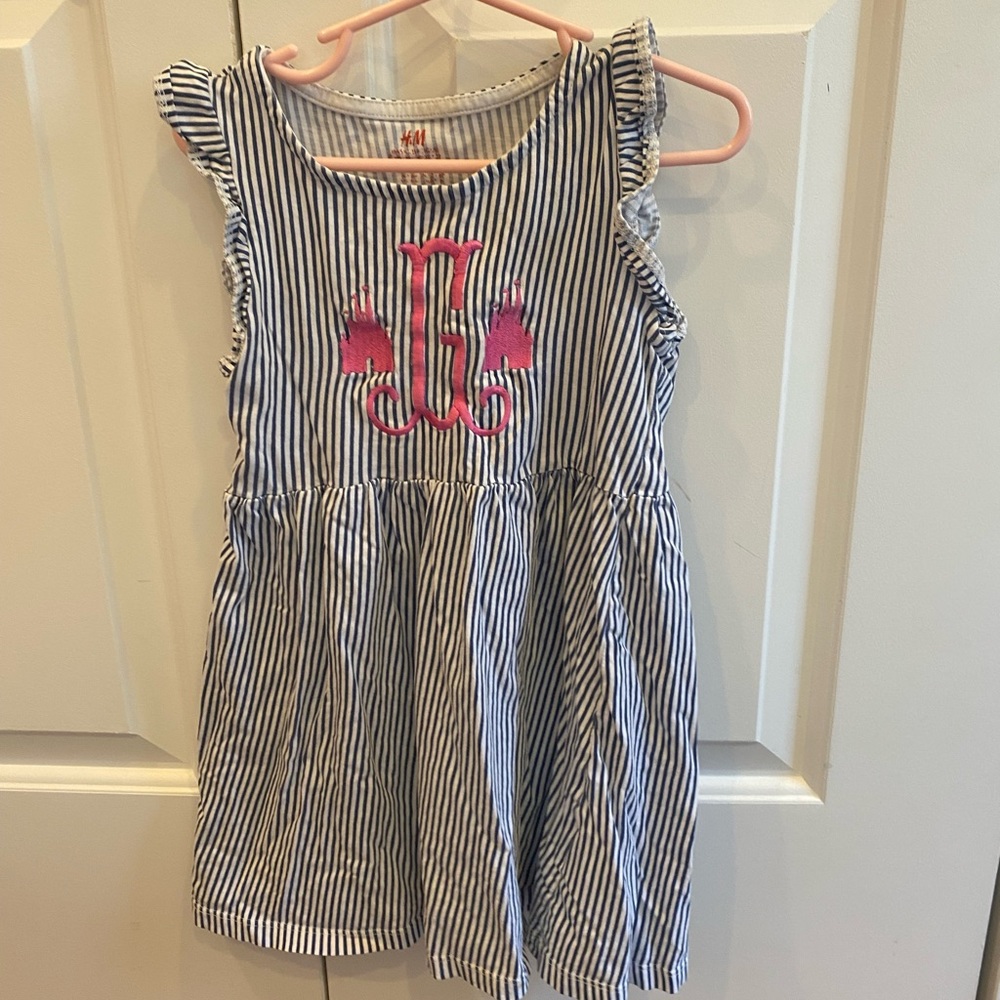 Size 4/5  G monogrammed Disney castle dress in blue stripe